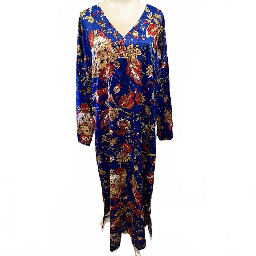 NATORI Vintage Natori Satin Caftan Mumu Kimono Japanese Asian Floral Lagenlook